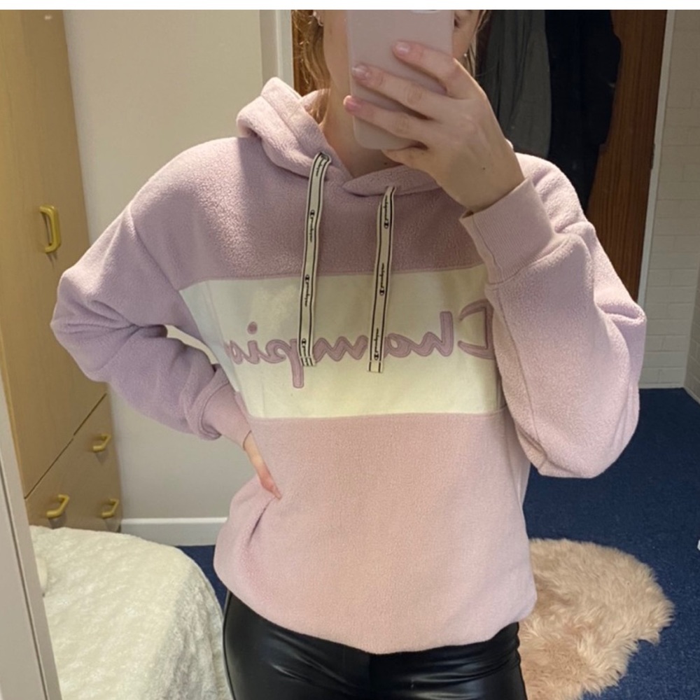 Topshop UK Champion pink fleece fuzzy hoodie